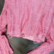 Jaqueta Curta de Luxo com Textura de Franjas Lineares e Botões Dourados