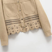 Dandara | Casaco Cropped Bege com Detalhes Vazados e Design Autoral