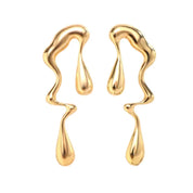 Brincos Longos Geométricos Gota Irregular em Metal Dourado Vintage