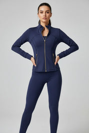 Conjunto Esportivo Feminino com Zíper Dourado e Calça Modeladora