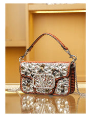 Bolsa Clutch Elegante com Pedrarias Bordadas à Mão