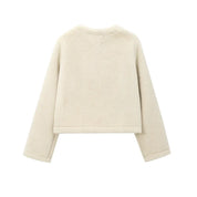 Berenice | Casaco Cropped em Shearling Bege com Fechamento em Toggles