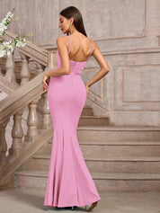 Rafaela | Vestido Longo Nude Franzido com Corte Sereia