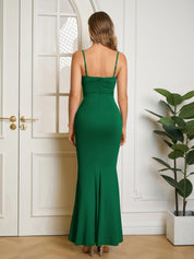 Rafaela | Vestido Longo Nude Franzido com Corte Sereia