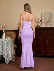 Rafaela | Vestido Longo Nude Franzido com Corte Sereia
