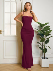 Rafaela | Vestido Longo Nude Franzido com Corte Sereia