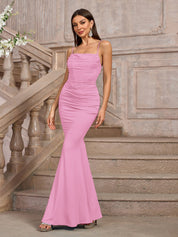 Rafaela | Vestido Longo Nude Franzido com Corte Sereia