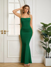 Rafaela | Vestido Longo Nude Franzido com Corte Sereia