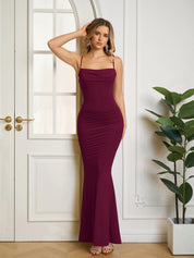 Rafaela | Vestido Longo Nude Franzido com Corte Sereia