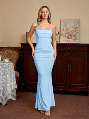 Rafaela | Vestido Longo Nude Franzido com Corte Sereia