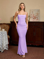 Rafaela | Vestido Longo Nude Franzido com Corte Sereia