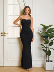 Rafaela | Vestido Longo Nude Franzido com Corte Sereia