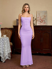 Rafaela | Vestido Longo Nude Franzido com Corte Sereia