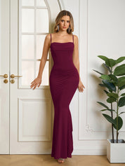 Rafaela | Vestido Longo Nude Franzido com Corte Sereia