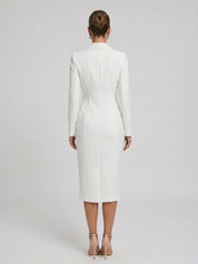 Cecília | Vestido Blazer Midi Branco com Decote V Profundo e Manga Longa