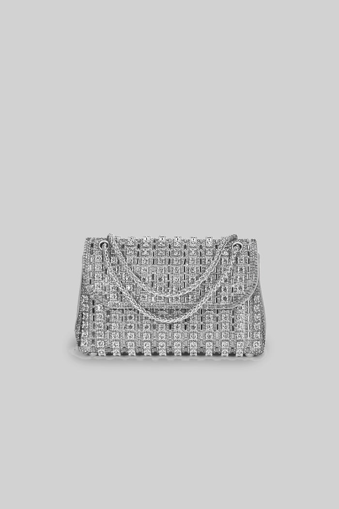 Bolsa Glamour Prateada com Brilho de Strass