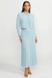 Vestido Midi em Tricô com Aplicações de Pérolas – Azul Serenity
