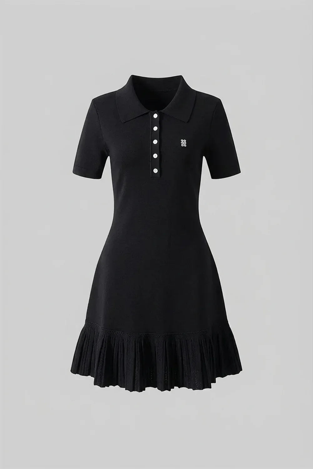 Vestido Curto Estilo Polo com Saia de Babados Pregueados