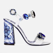 Sandália Luxuosa Diamond Crystal – Estampa Azul e Branco