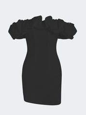 Violante | Vestido Mini Branco com Ombros Caídos e Babado Volumoso