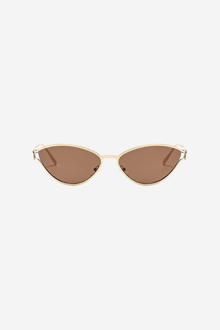 Óculos de Sol Cat-Eye com Armação Dourada Metálica - Marrom