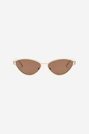 Óculos de Sol Cat-Eye com Armação Dourada Metálica - Marrom