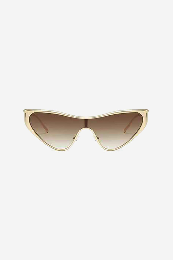 Óculos de Sol Cat-Eye Shield Futuristas com Armação Dourada - Marrom