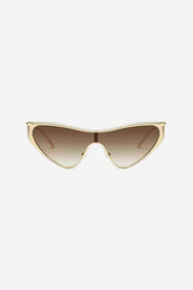 Óculos de Sol Cat-Eye Shield Futuristas com Armação Dourada - Marrom