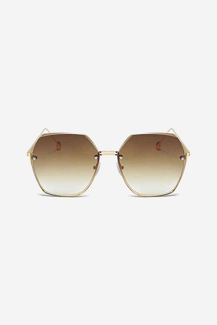 Óculos de Sol Hexagonais Oversized com Armação Dourada Ultra-Fina - Marrom