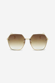 Óculos de Sol Hexagonais Oversized com Armação Dourada Ultra-Fina - Marrom