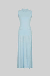 Vestido Midi em Tricô com Aplicações de Pérolas – Azul Serenity
