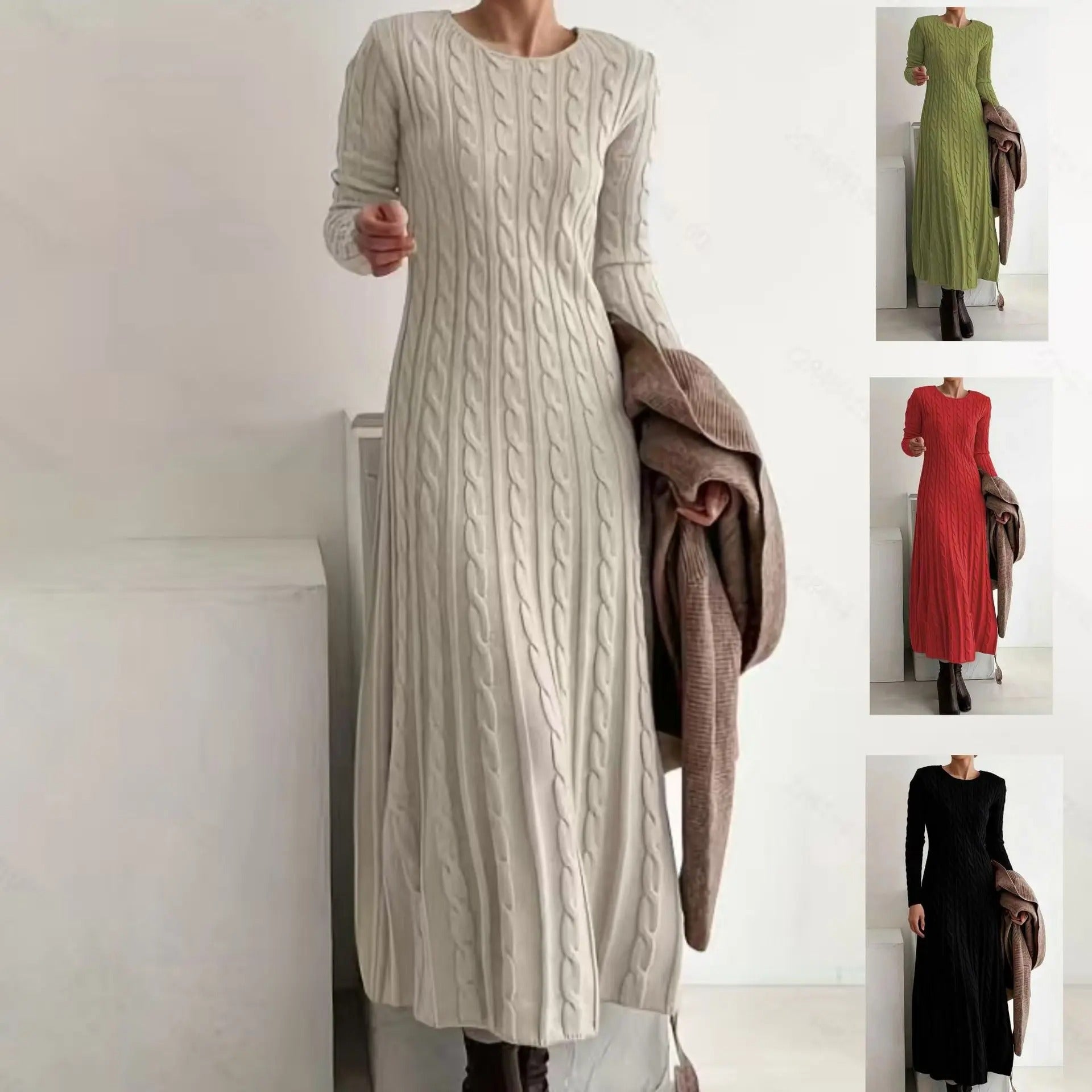 BIANCA | VESTIDO LONGO DE TRICÔ COM GOLA REDONDA