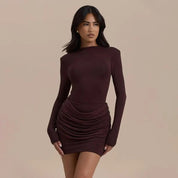 Nadya | Vestido Manga Longa Franzido em Preto