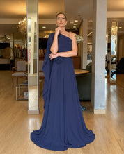 LUIZA | Vestido Longo de Chiffon Ombro Assimétrico