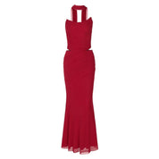 Verônica | Vestido Longo Vermelho com Franzido, Corpete e Detalhe no Pescoço
