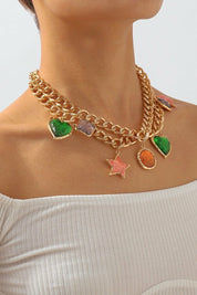Colar de Pêndulo de Pedra Preciosa Vintage Metalizada