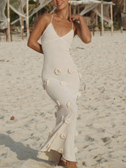 Conceição | Vestido Longo Creme em Renda com Babados e Costas Abertas