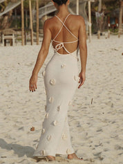 Conceição | Vestido Longo Creme em Renda com Babados e Costas Abertas