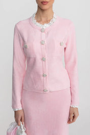 Conjunto Executivo Rosa: Casaco Estruturado e Saia Sereia Midi – Elegância