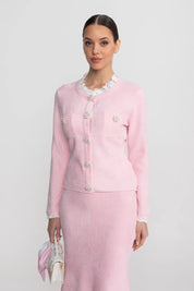 Conjunto Executivo Rosa: Casaco Estruturado e Saia Sereia Midi – Elegância