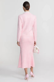 Conjunto Executivo Rosa: Casaco Estruturado e Saia Sereia Midi – Elegância