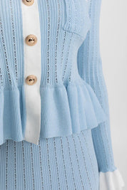 Conjunto Tricô de Duas Peças: Casaco com Peplum e Saia Sereia Midi