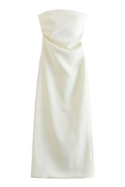 Anya | Vestido Midi Branco Tomara que Caia com Fenda Sutil