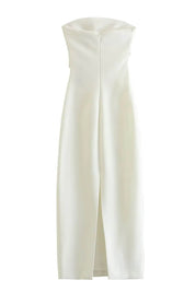 Anya | Vestido Midi Branco Tomara que Caia com Fenda Sutil
