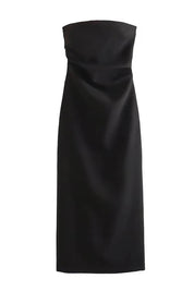 Anya | Vestido Midi Branco Tomara que Caia com Fenda Sutil