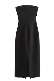 Anya | Vestido Midi Branco Tomara que Caia com Fenda Sutil
