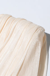 Lavínia | Vestido Curto em Tecido Fluido Off-White com Manga Bufante e Amarração Frontal