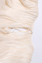Lavínia | Vestido Curto em Tecido Fluido Off-White com Manga Bufante e Amarração Frontal