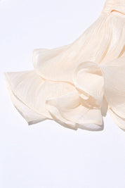 Lavínia | Vestido Curto em Tecido Fluido Off-White com Manga Bufante e Amarração Frontal