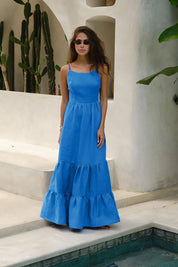 Kimmy | Vestido Longo Azul Marinho em Algodão com Costas Abertas